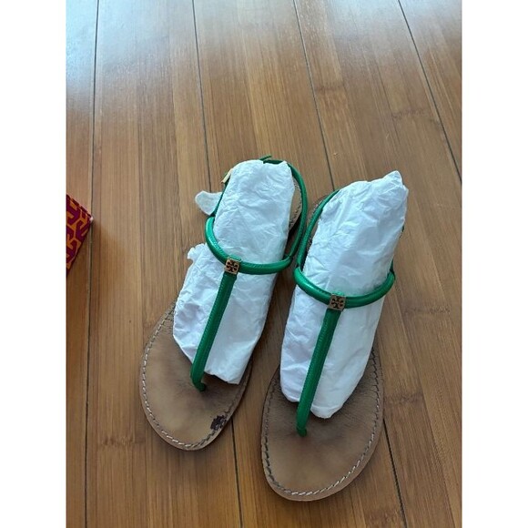 tory burch green thong strappy sandals flat alie Patent Cal Patio Green 9 - Picture 1 of 5
